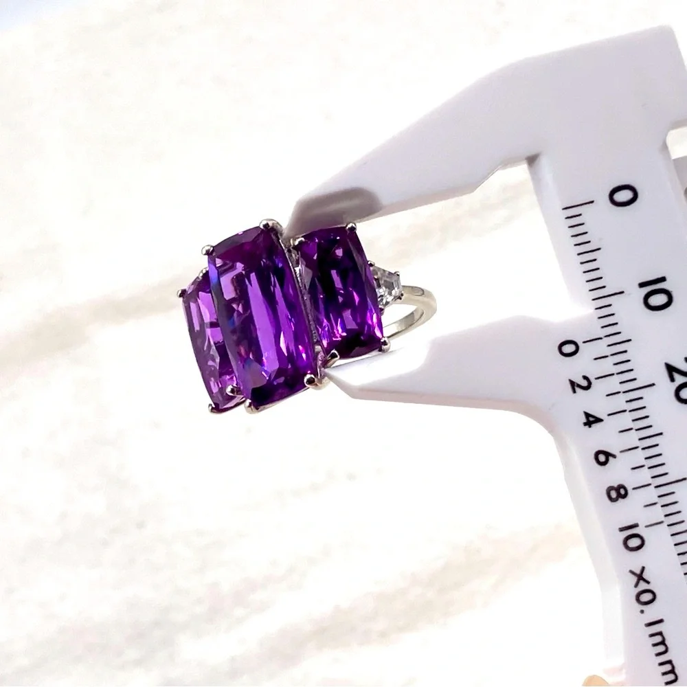 Huge Color Change Lab Sapphire Trilogy Cocktail Ring. Platinum over Sterling - Picture 12 of 16